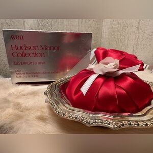 Avon Silverplated Dish with Red Satin Sachet